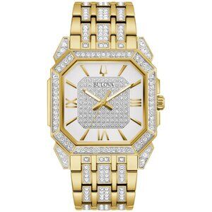 Bulova Mens Crystal Octava Quartz Gemmed Gold Stainless Steel Watch 40 MM 98A295
